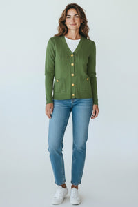 KINROSS RIB BUTTON FRONT VEE - VINE