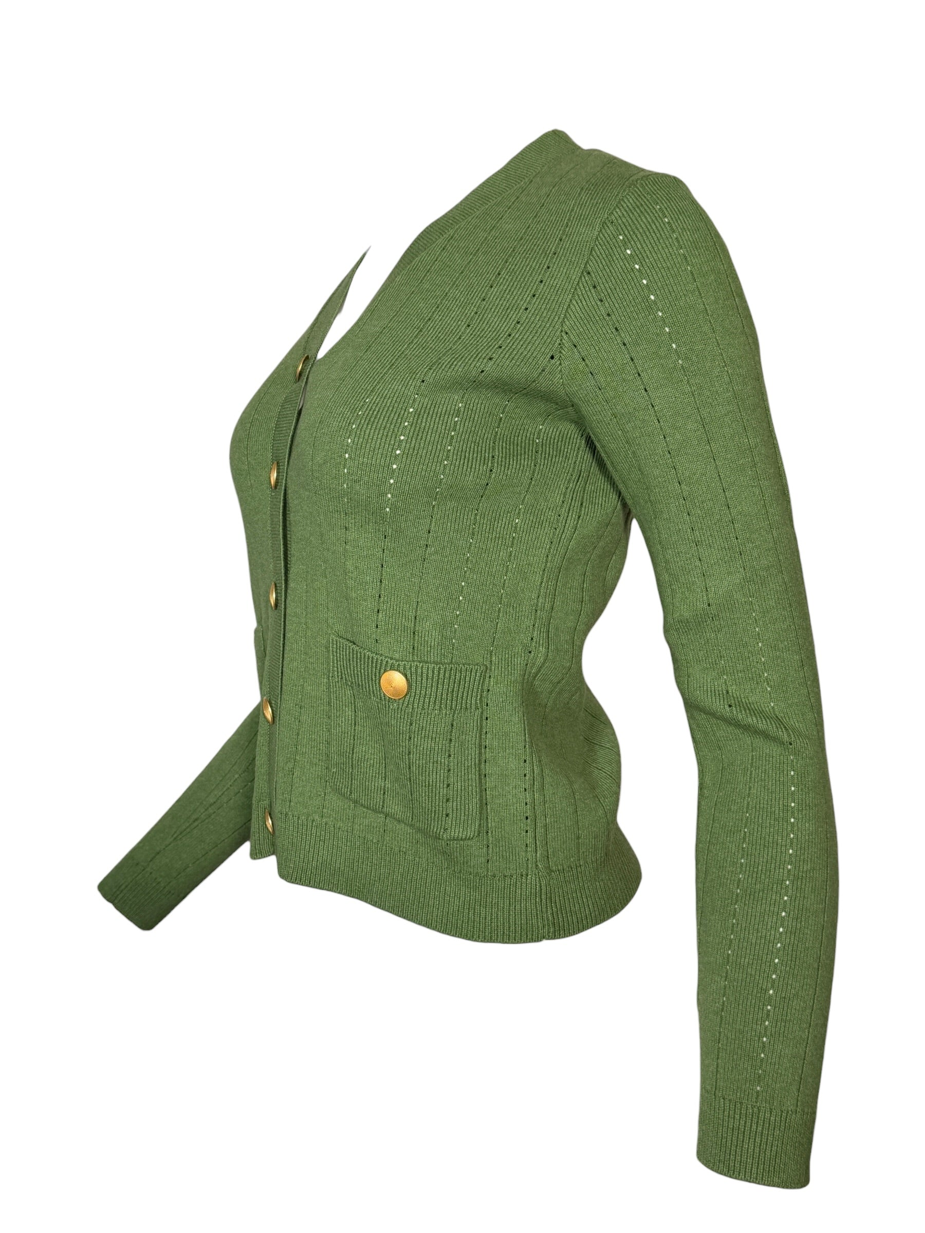 KINROSS RIB BUTTON FRONT VEE - VINE