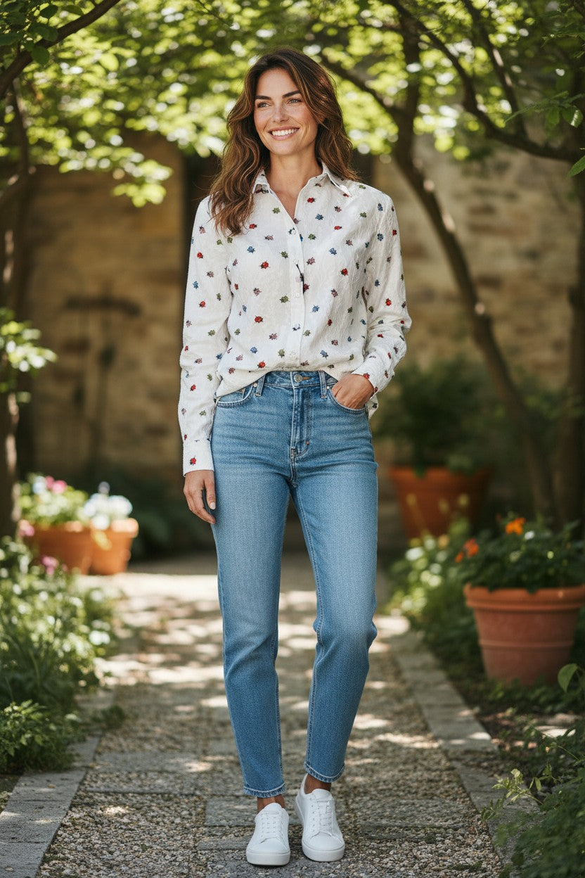 VLT'S BY VALENTINA'S LADYBUGS BLOUSE - WHITE