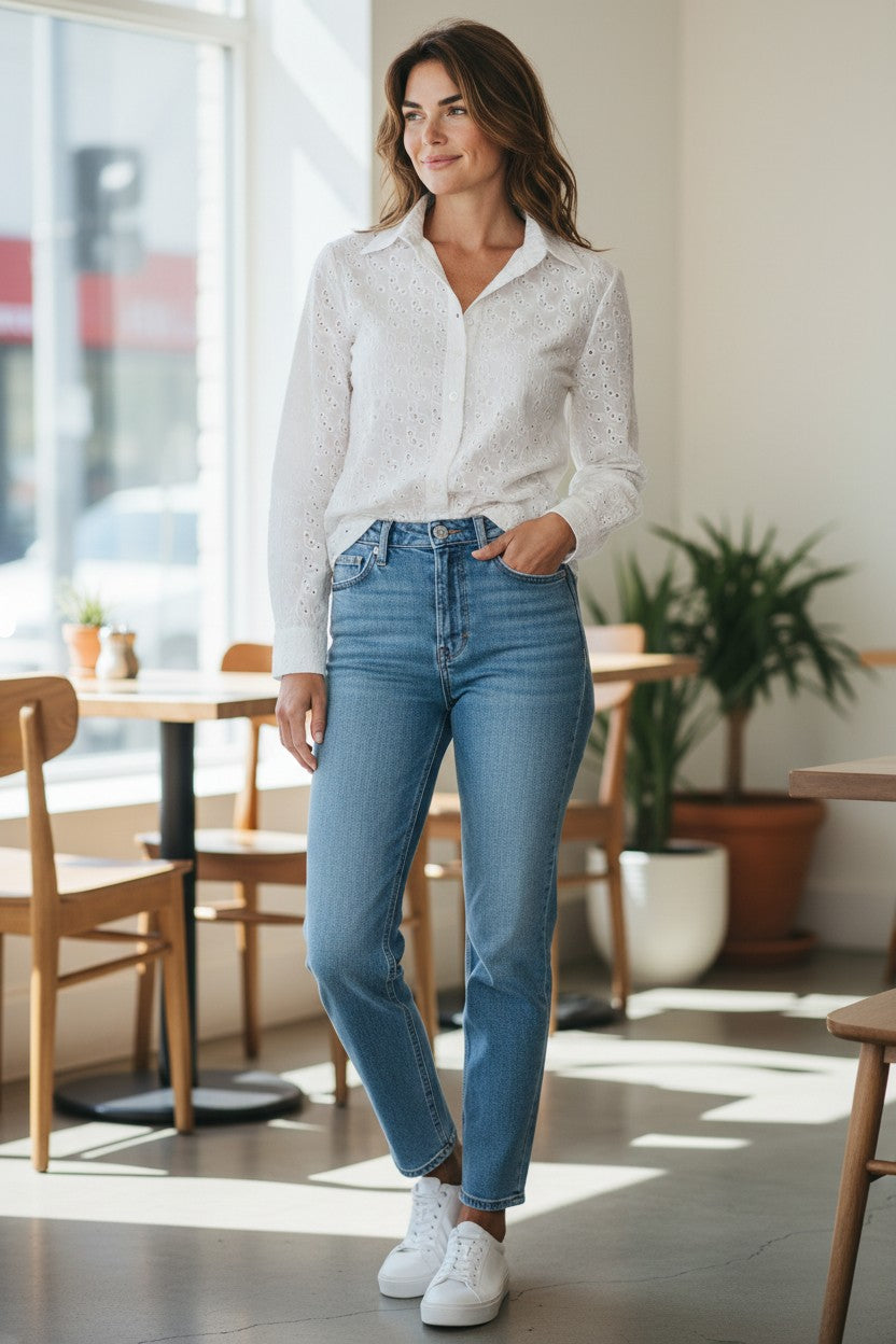 VLT'S BY VALENTINA'S EYELET BLOUSE - WHITE