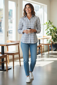VLT'S BY VALENTINA'S LINK PATTERN BLOUSE - LIGHT BLUE