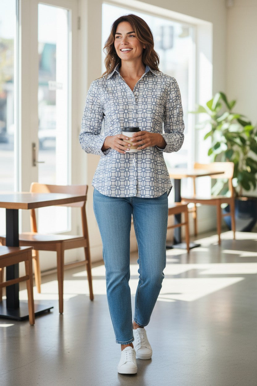 VLT'S BY VALENTINA'S LINK PATTERN BLOUSE - LIGHT BLUE