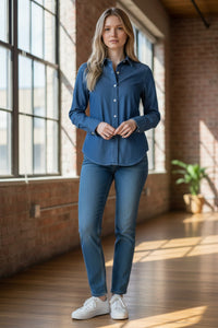 GIANGI NAPOLI WOMEN'S CATY DENIM SHIRT - DOUBLE STONE WASH MID BLUE