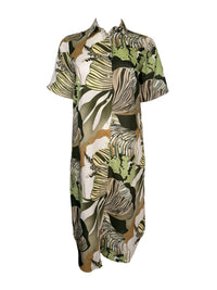 VLT'S BY VALENTINA'S FLORAL DRESS - GREEN/TAN