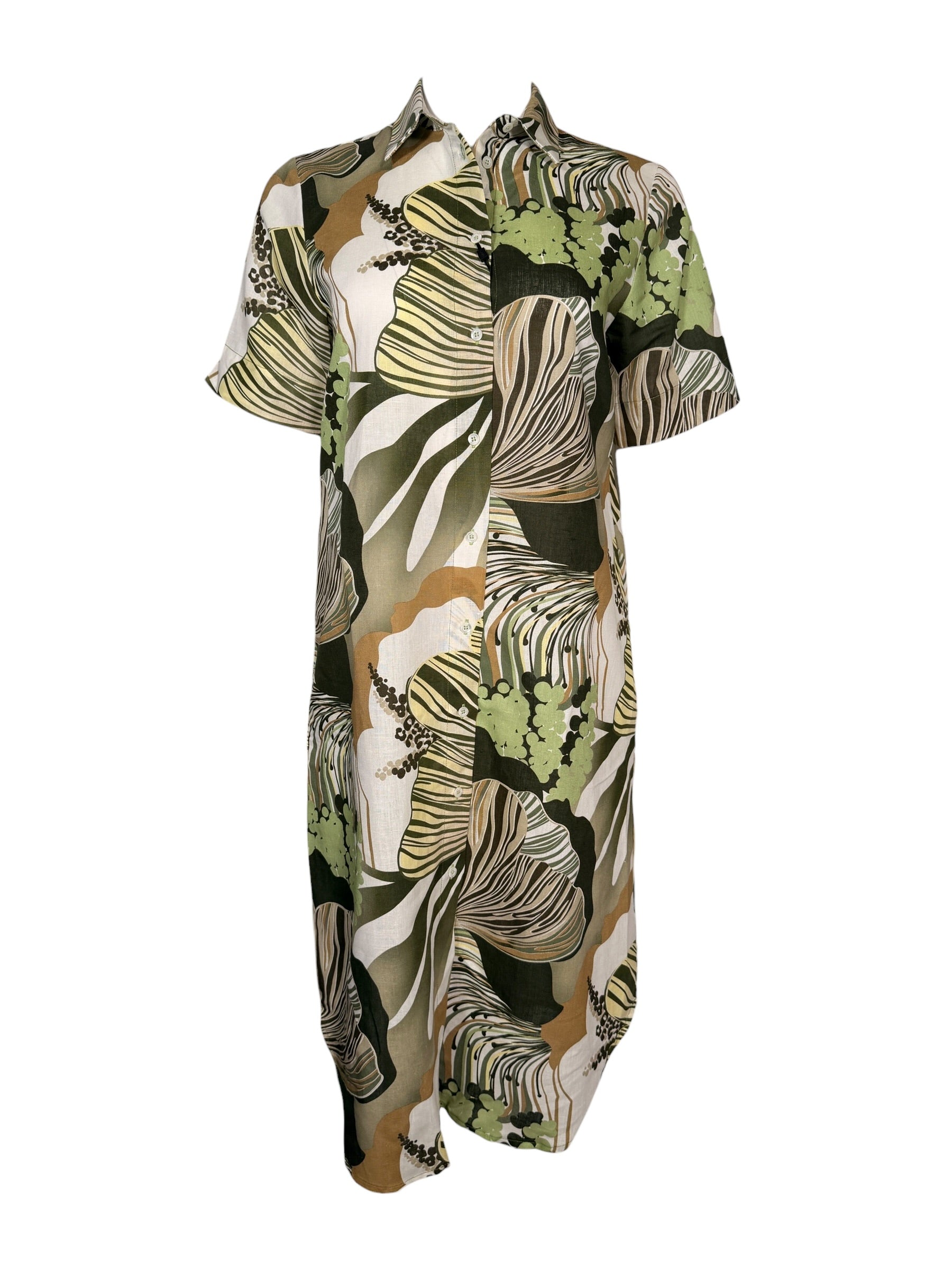 VLT'S BY VALENTINA'S FLORAL DRESS - GREEN/TAN