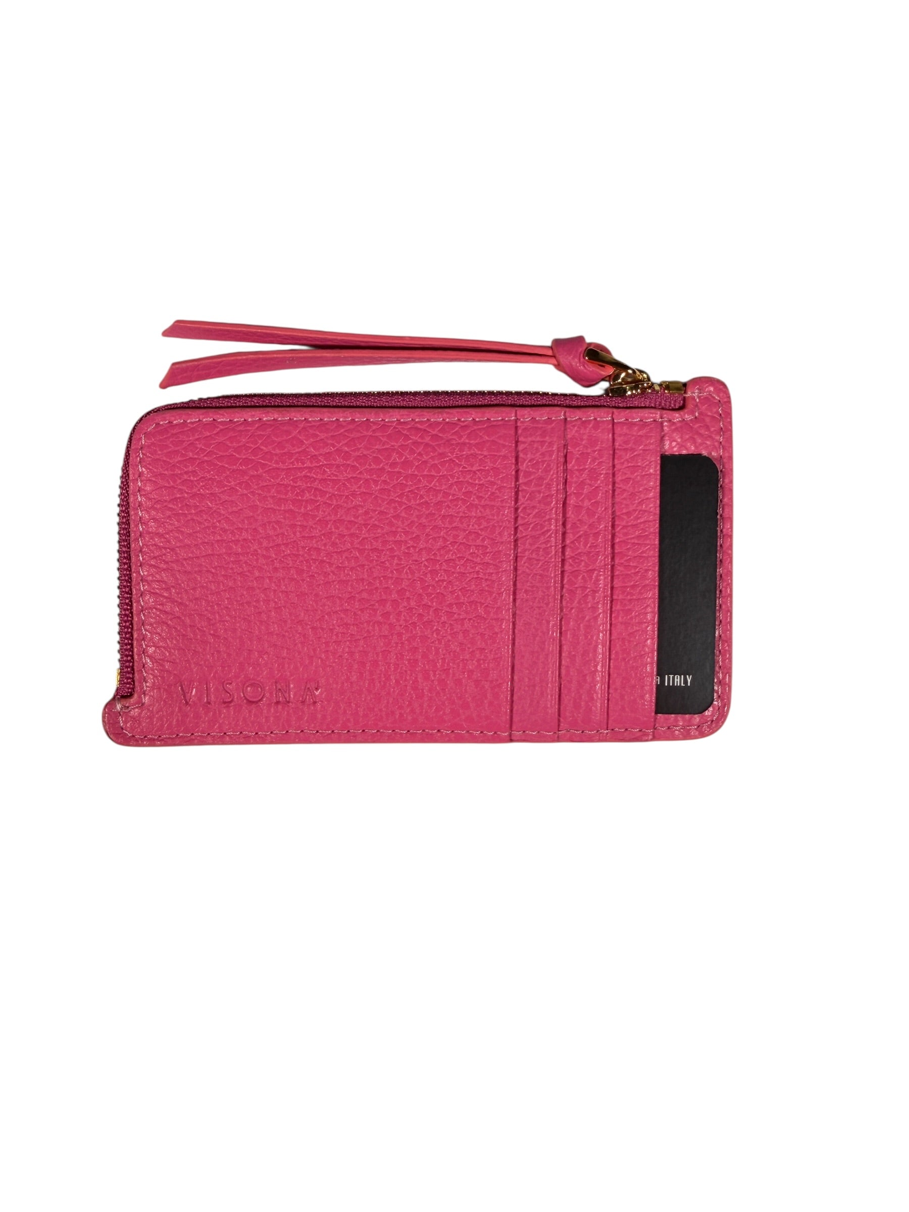VISONA ZIPPED CARD CASE WALLET - MAGENTA