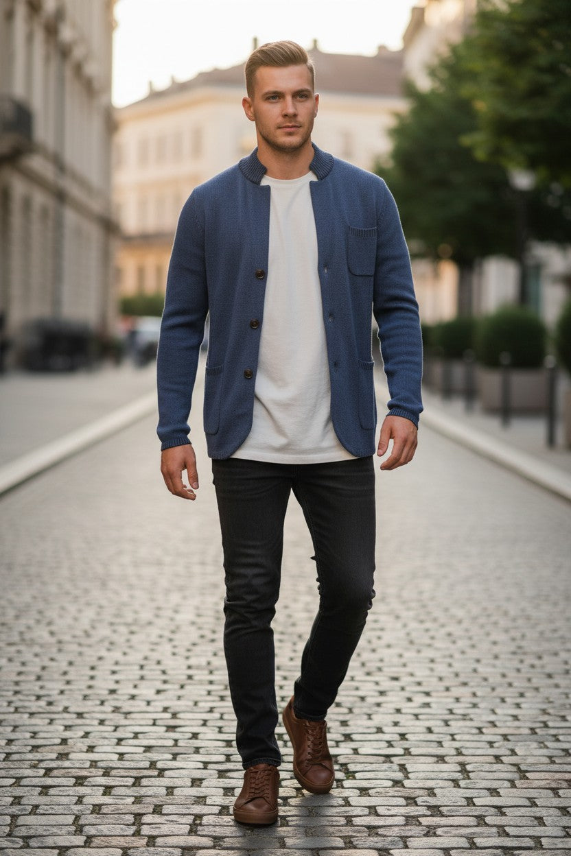MAURIZIO BALDASSARI VANISE KNIT JACKET - DENIM BLUE