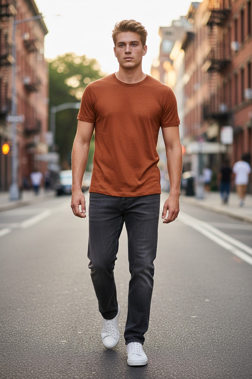 HARTFORD MEN'S LINEN CREW SHORT SLEEVE SHIRT - COPPER