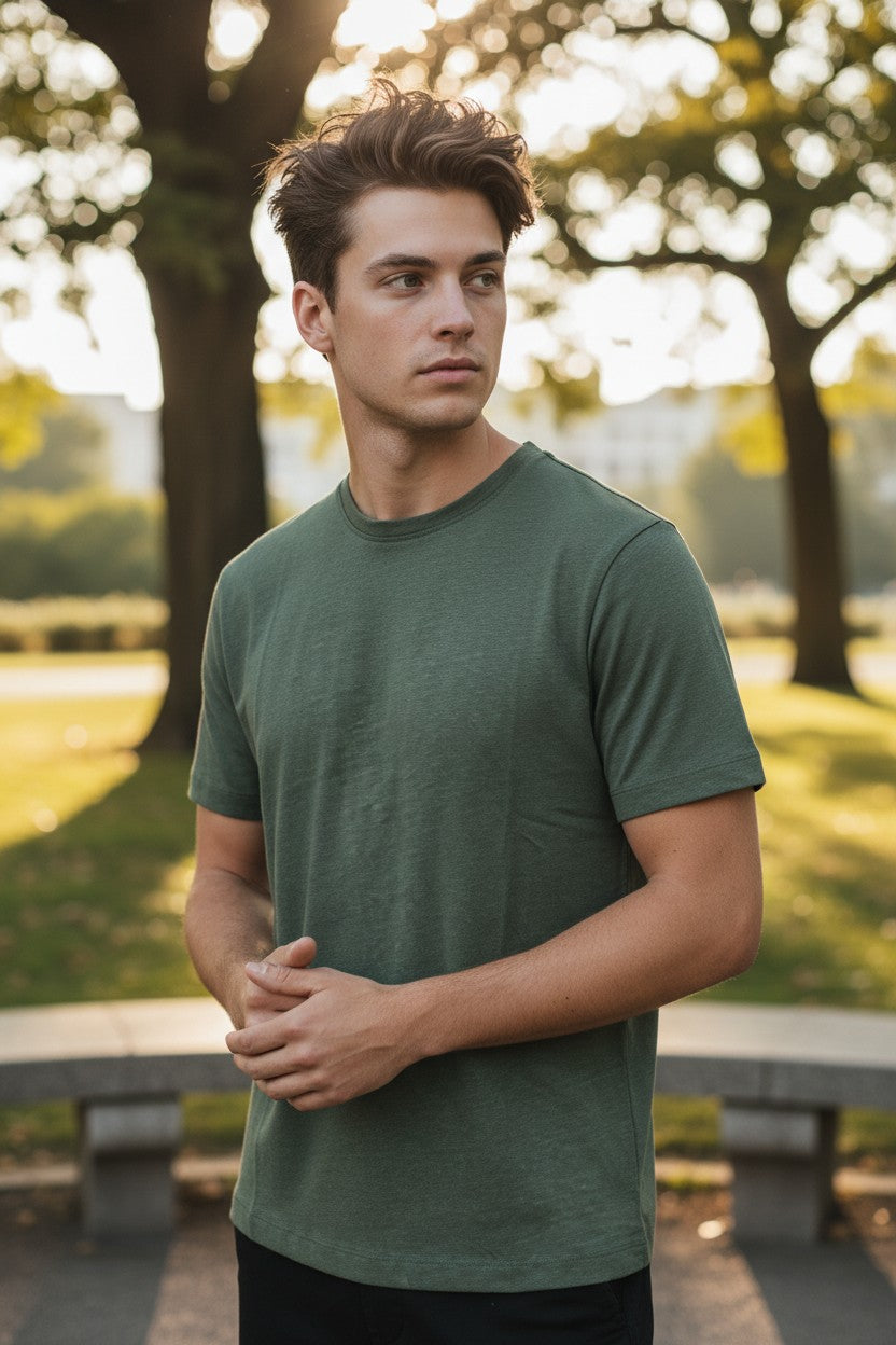 HARTFORD MEN'S LINEN CREW SHORT SLEEVE SHIRT - CACTUS