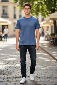 HARTFORD MEN'S LINEN CREW SHORT SLEEVE SHIRT - DENIM