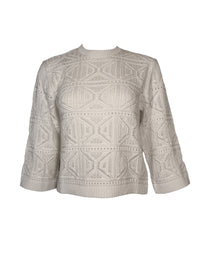 PUROTATTO ROUND NECK DIAMOND SWEATER - WHITE