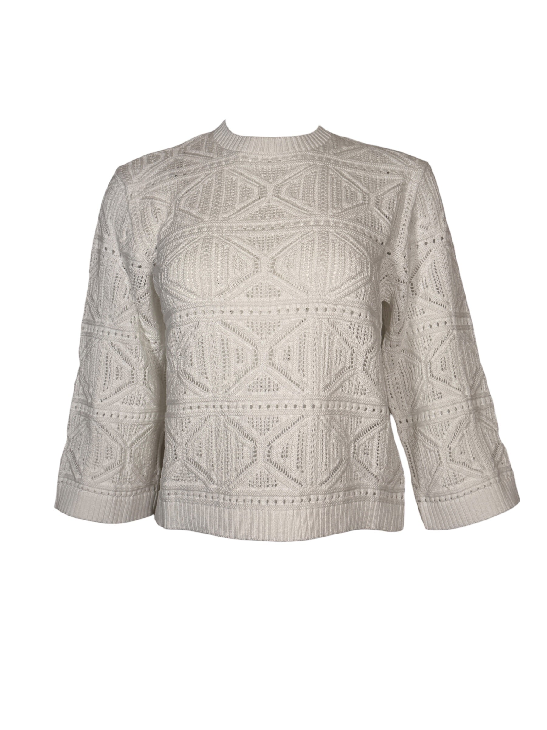 PUROTATTO ROUND NECK DIAMOND SWEATER - WHITE