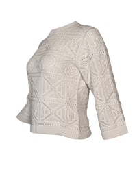 PUROTATTO ROUND NECK DIAMOND SWEATER - WHITE