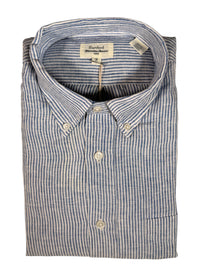 HARTFORD MEN'S CASUAL LINEN SHIRT - NAVY & WHITE PINSTRIPE