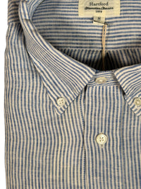HARTFORD MEN'S CASUAL LINEN SHIRT - NAVY & WHITE PINSTRIPE