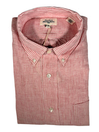 HARTFORD MEN'S CASUAL LINEN SHIRT - PINK & WHITE PINSTRIPE