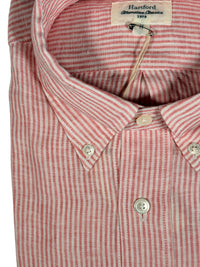 HARTFORD MEN'S CASUAL LINEN SHIRT - PINK & WHITE PINSTRIPE