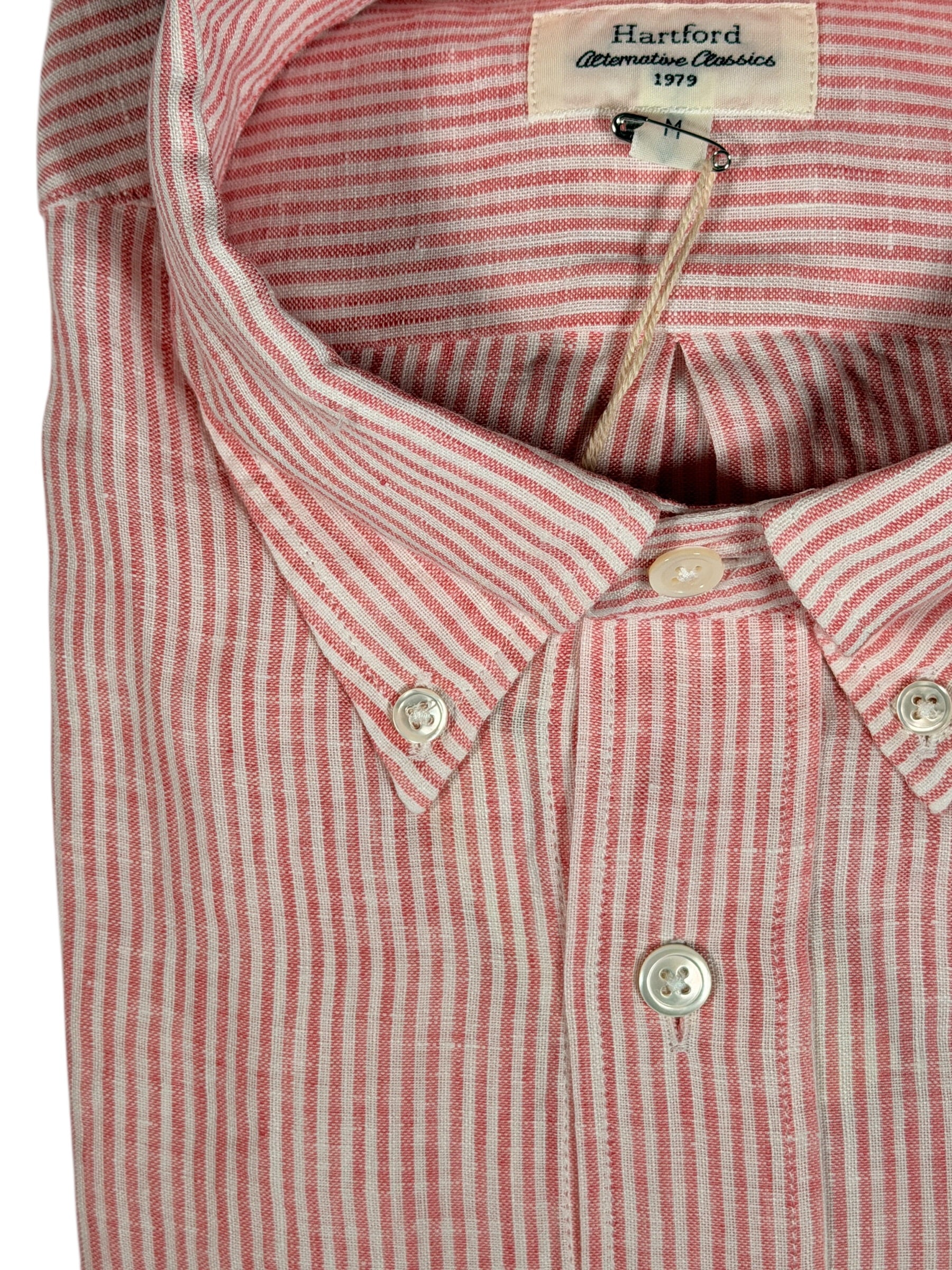 HARTFORD MEN'S CASUAL LINEN SHIRT - PINK & WHITE PINSTRIPE