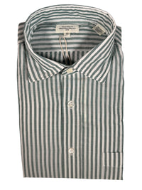 HARTFORD MEN'S CASUAL COTTON SHIRT - GREEN & WHITE STRIPE