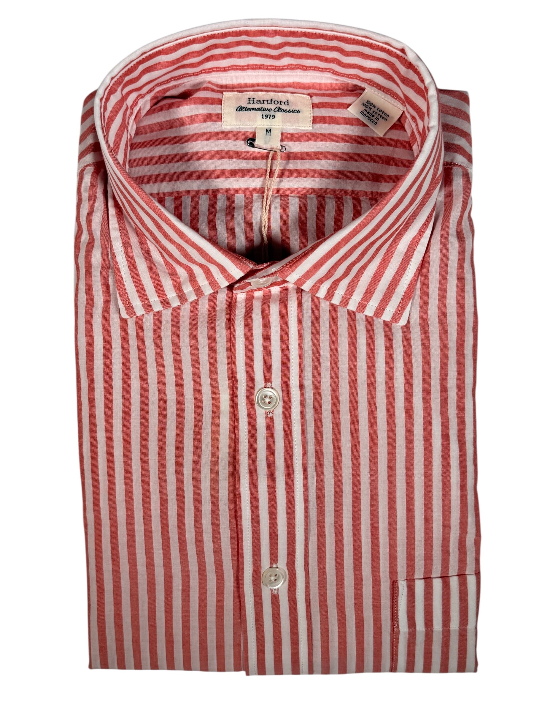 HARTFORD MEN'S CASUAL COTTON SHIRT - RED & WHITE STRIPE