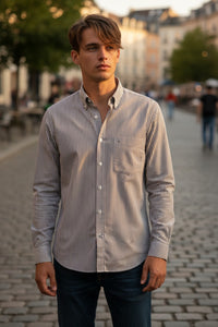 GIANGI NAPOLI MEN'S SHIRT - BROWN STRIPE