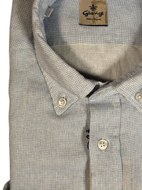 GIANGI NAPOLI MEN'S LINEN BLEND SHIRT - LIGHT BLUE HOUNDSTOOTH
