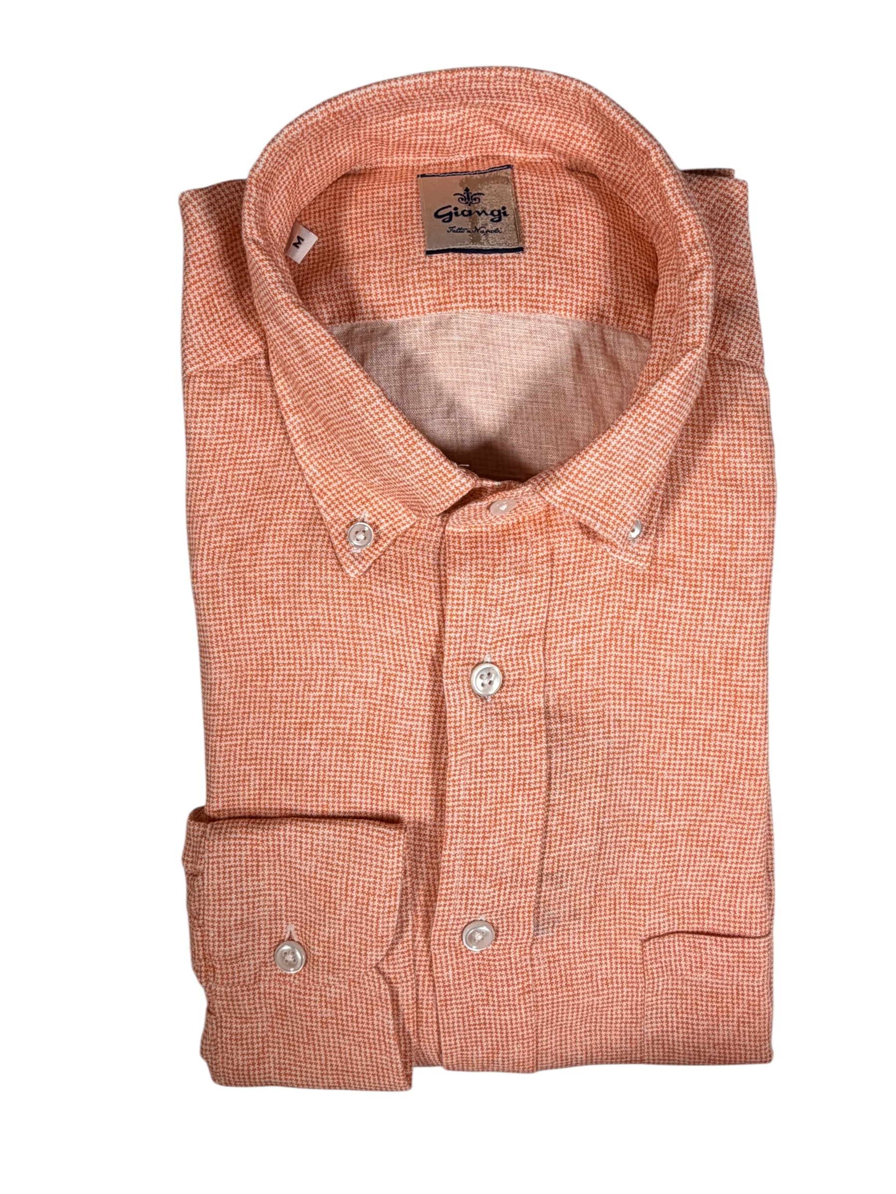 GIANGI NAPOLI MEN'S LINEN BLEND SHIRT - ORANGE HOUNDSTOOTH