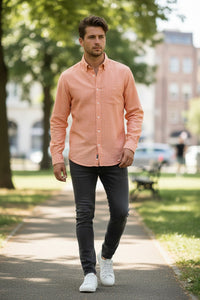 GIANGI NAPOLI MEN'S LINEN BLEND SHIRT - ORANGE HOUNDSTOOTH
