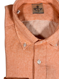 GIANGI NAPOLI MEN'S LINEN BLEND SHIRT - ORANGE HOUNDSTOOTH