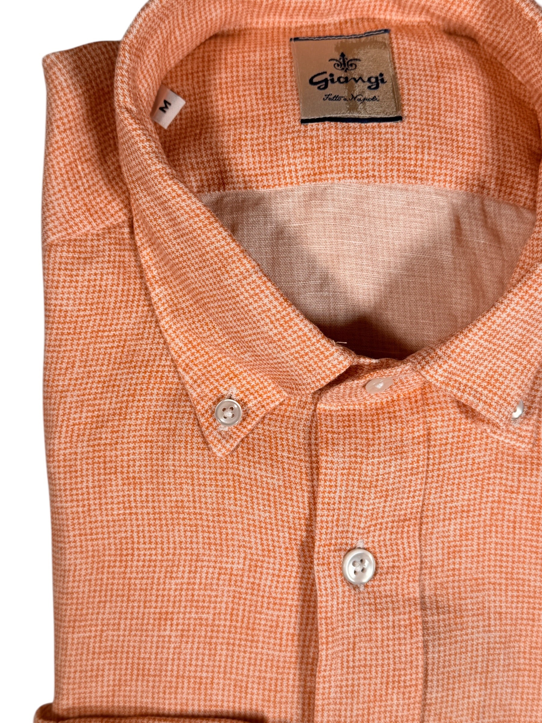GIANGI NAPOLI MEN'S LINEN BLEND SHIRT - ORANGE HOUNDSTOOTH