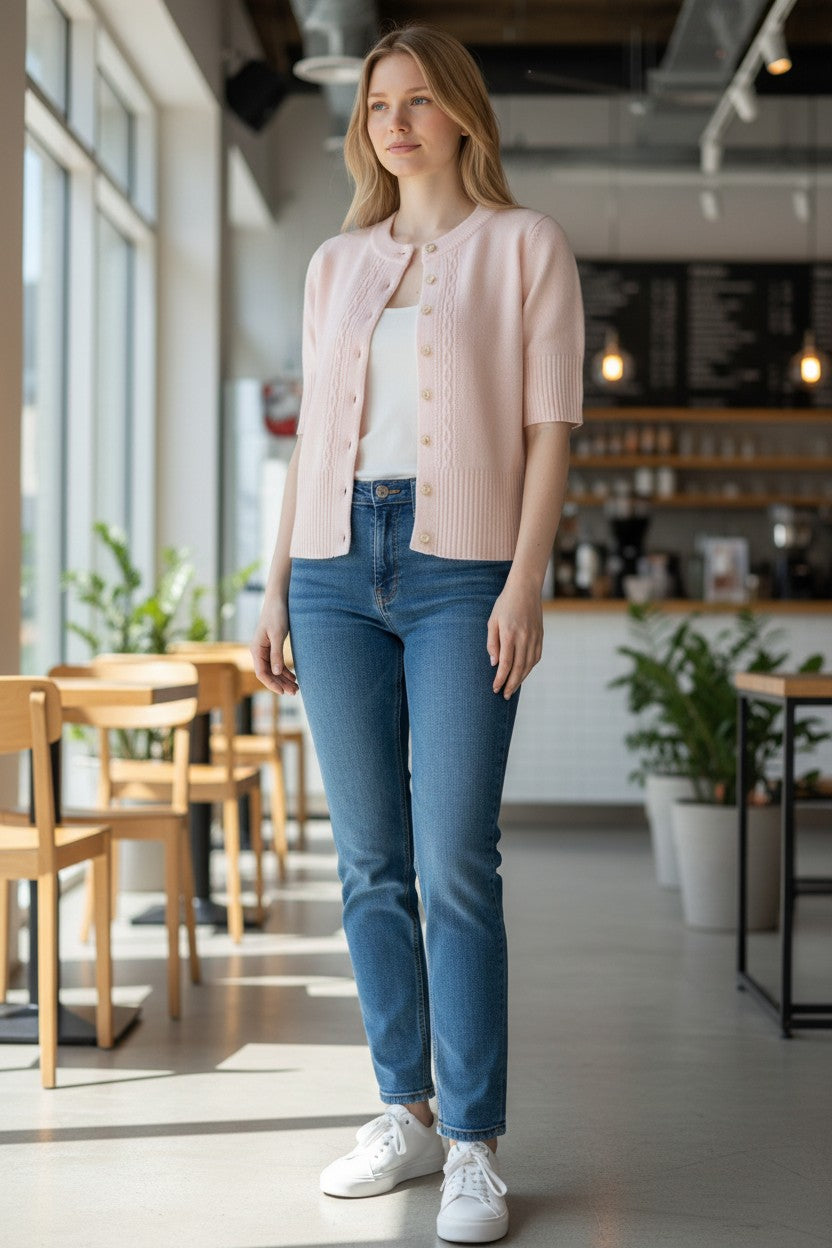REPEAT CASHMERE CARDIGAN WITH RIB DETAIL - GLOSS