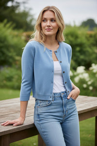 REPEAT CASHMERE CARDIGAN - LIGHT BLUE