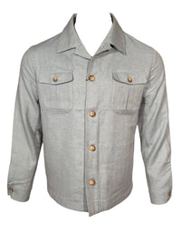 BUTTON DOWN MEN’S HERRINGBONE SAFARI JACKET - STEEL BLUE