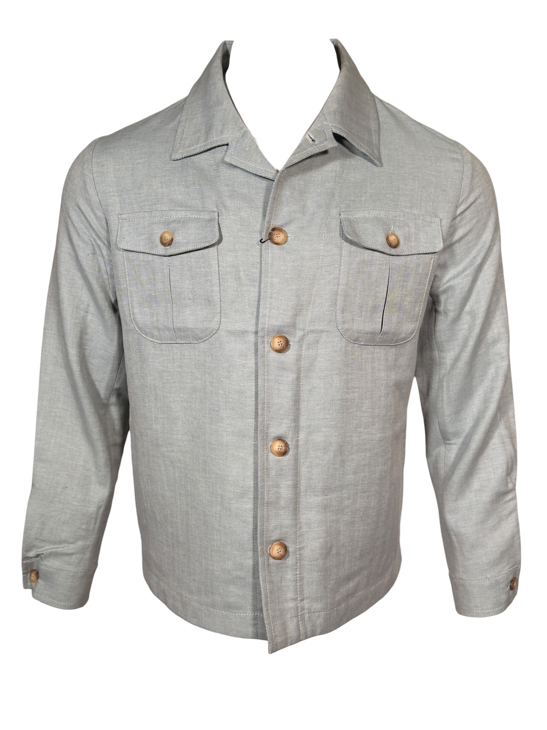 BUTTON DOWN MEN’S HERRINGBONE SAFARI JACKET - STEEL BLUE