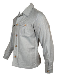 BUTTON DOWN MEN’S HERRINGBONE SAFARI JACKET - STEEL BLUE