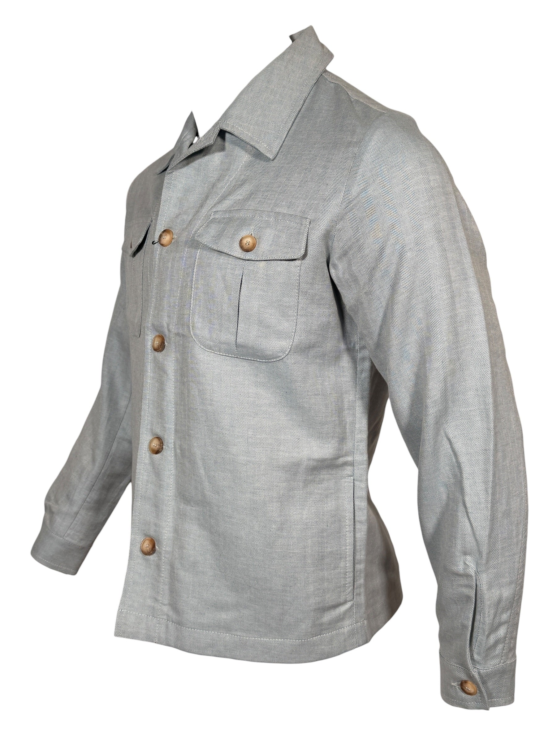 BUTTON DOWN MEN’S HERRINGBONE SAFARI JACKET - STEEL BLUE