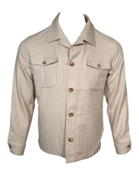 BUTTON DOWN MEN’S HERRINGBONE SAFARI JACKET - TAN
