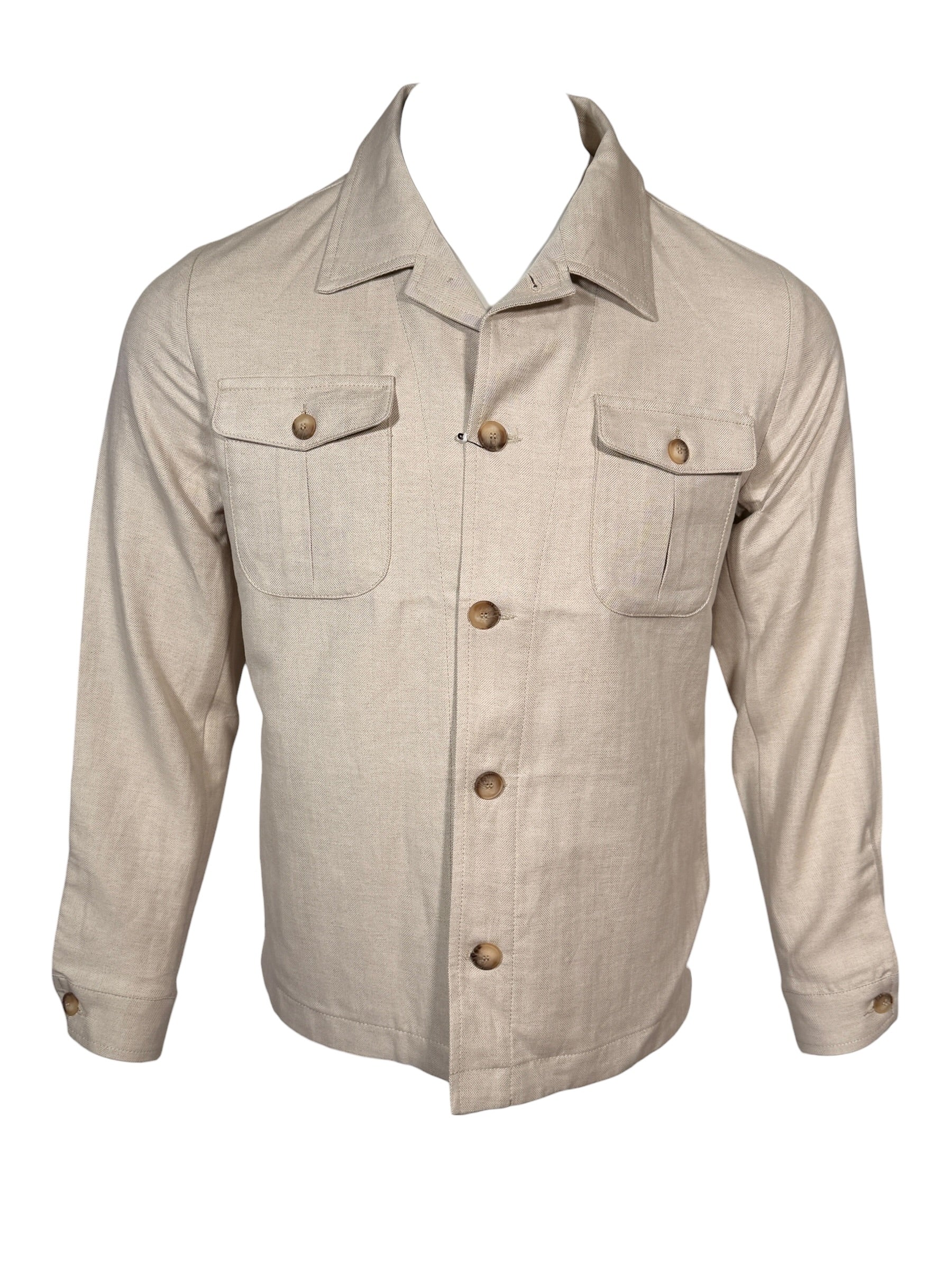 BUTTON DOWN MEN’S HERRINGBONE SAFARI JACKET - TAN