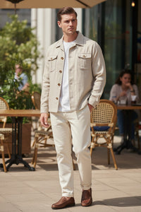 BUTTON DOWN MEN’S HERRINGBONE SAFARI JACKET - TAN