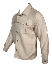 BUTTON DOWN MEN’S HERRINGBONE SAFARI JACKET - TAN