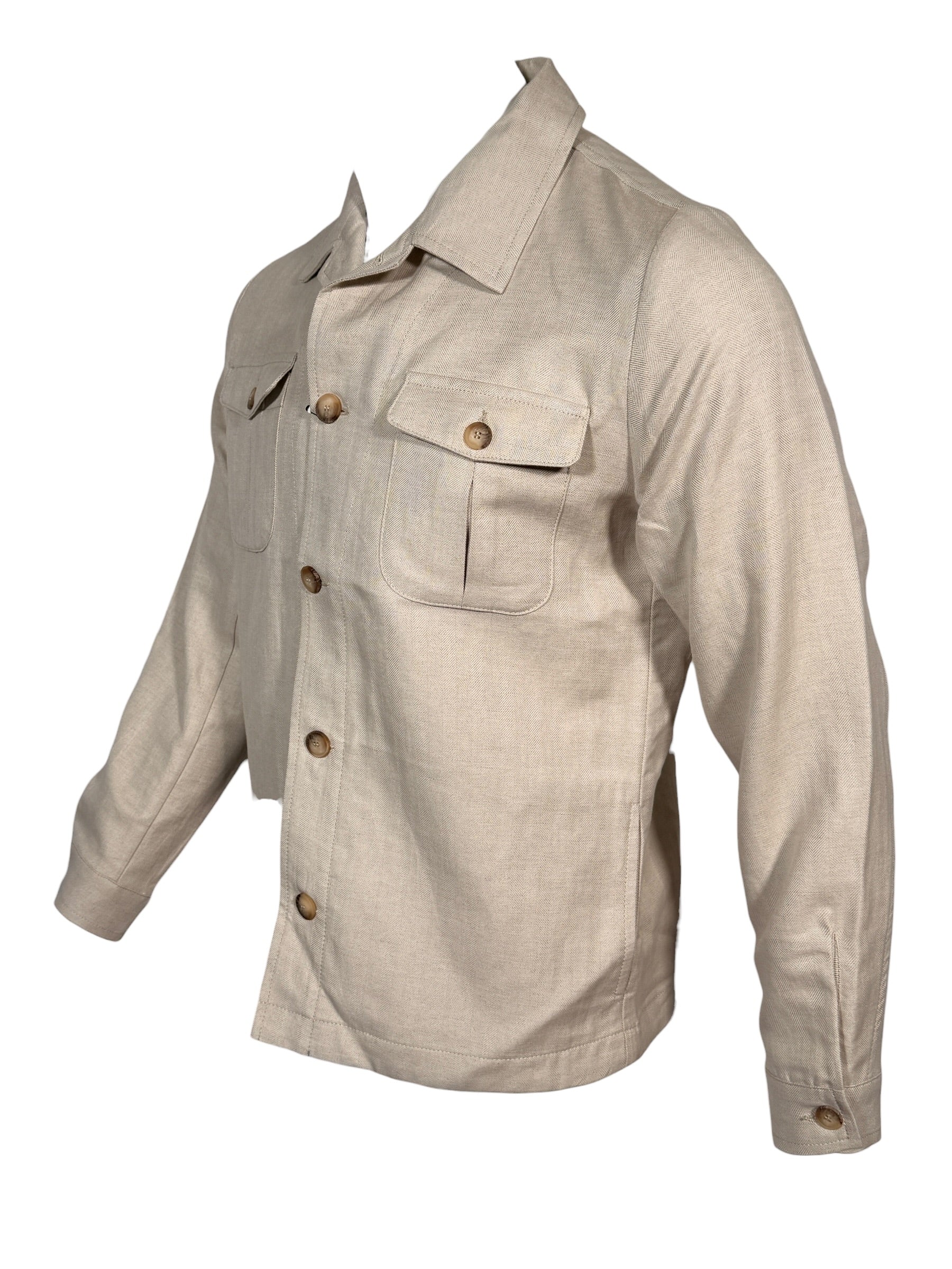 BUTTON DOWN MEN’S HERRINGBONE SAFARI JACKET - TAN