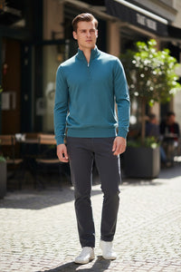 BUTTON DOWN VINTAGE 1/4 ZIP SWEATER - SAPPHIRE BLUE