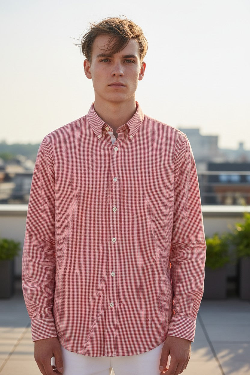 GMF 965 MEN'S COTTON SPORT SHIRT - ORANGE MICRO CHECK