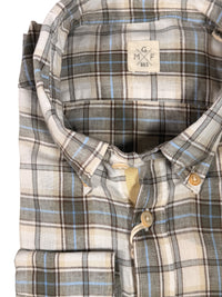 GMF 965 MEN'S LINEN BLEND SPORT SHIRT - SAGE/TAN PLAID