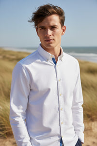GMF 965 MEN'S COTTON SPORT SHIRT - WHITE SUMMER OXFORD