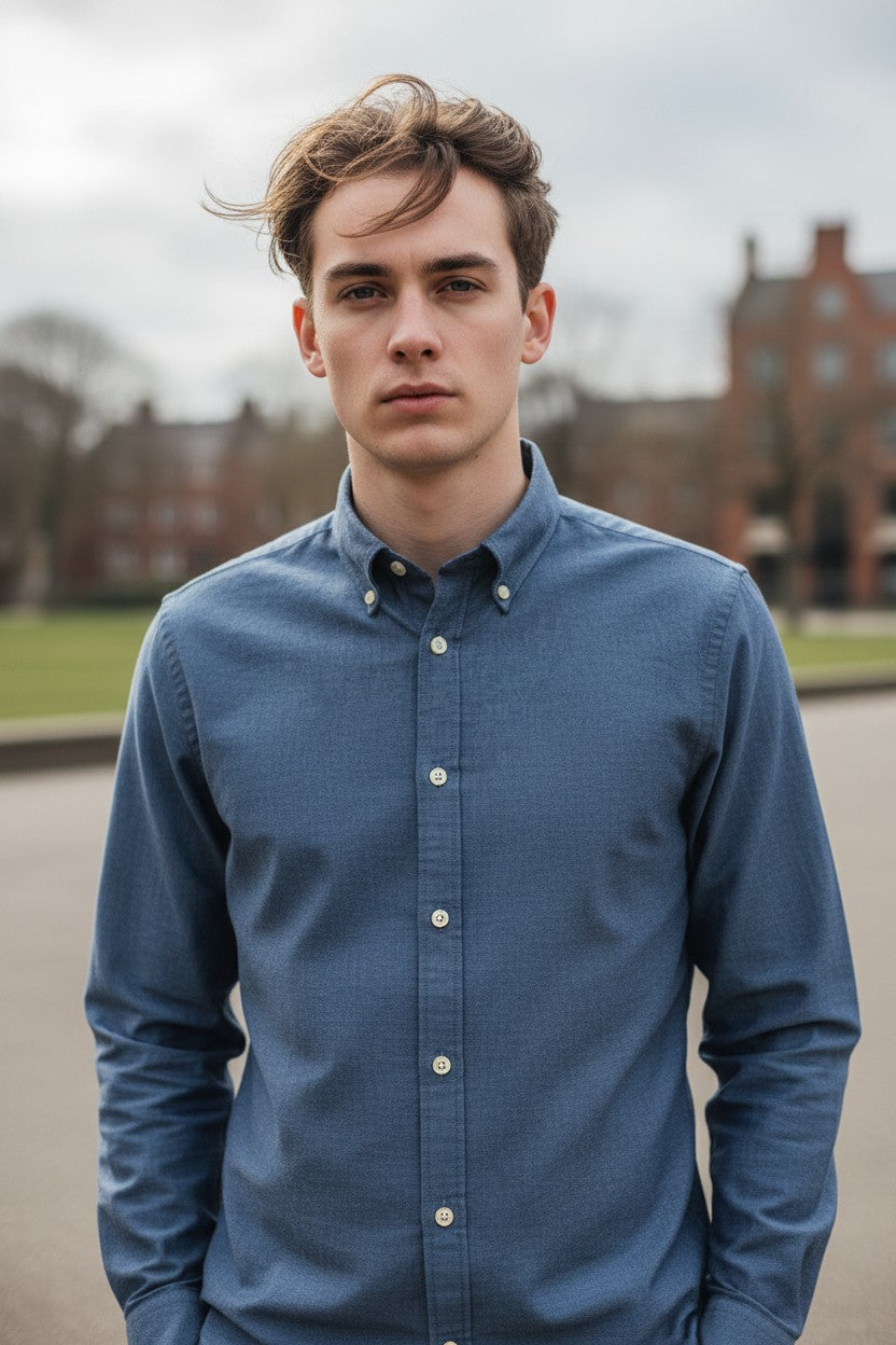GMF 965 MEN'S DENIM SPORT SHIRT - DARK BLUE WASH