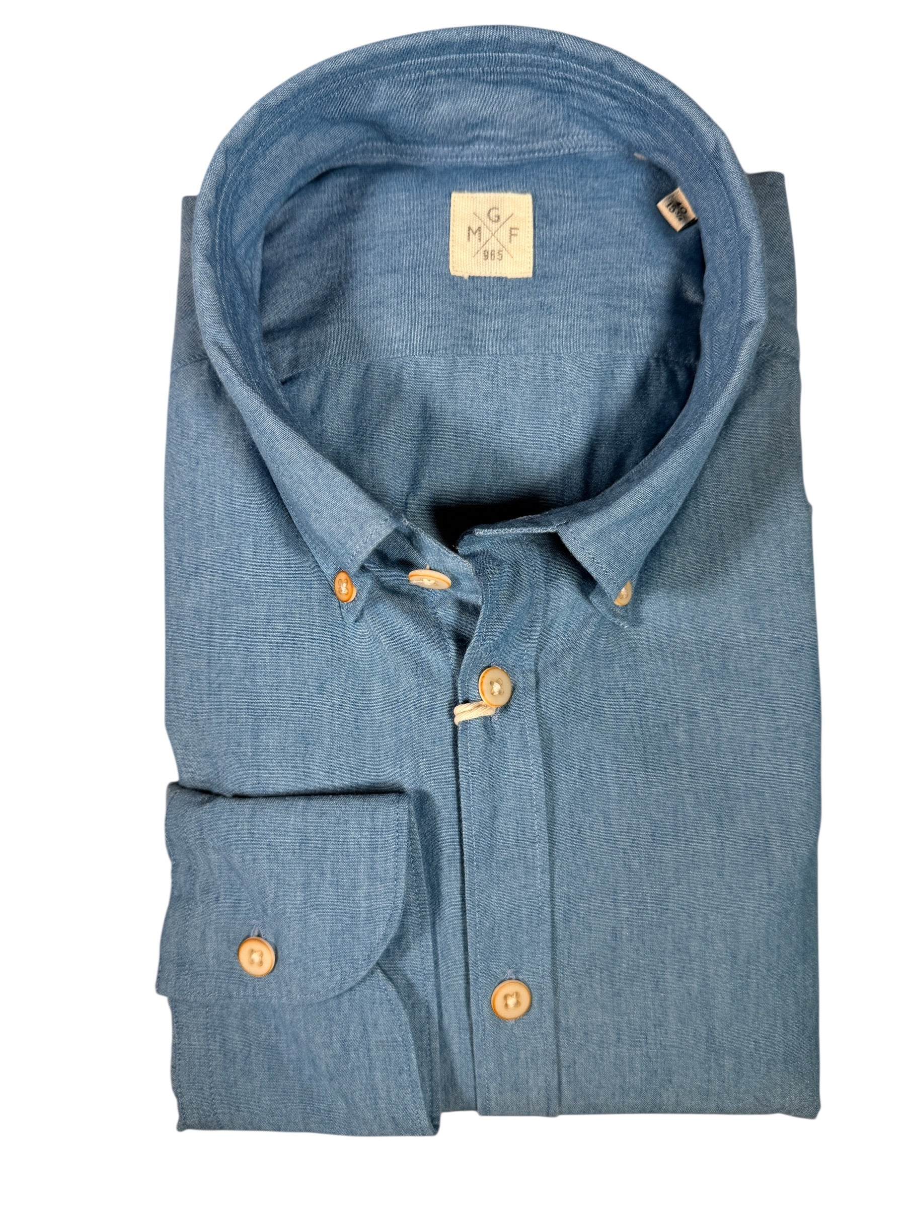 GMF 965 MEN'S DENIM SPORT SHIRT - MID BLUE WASH