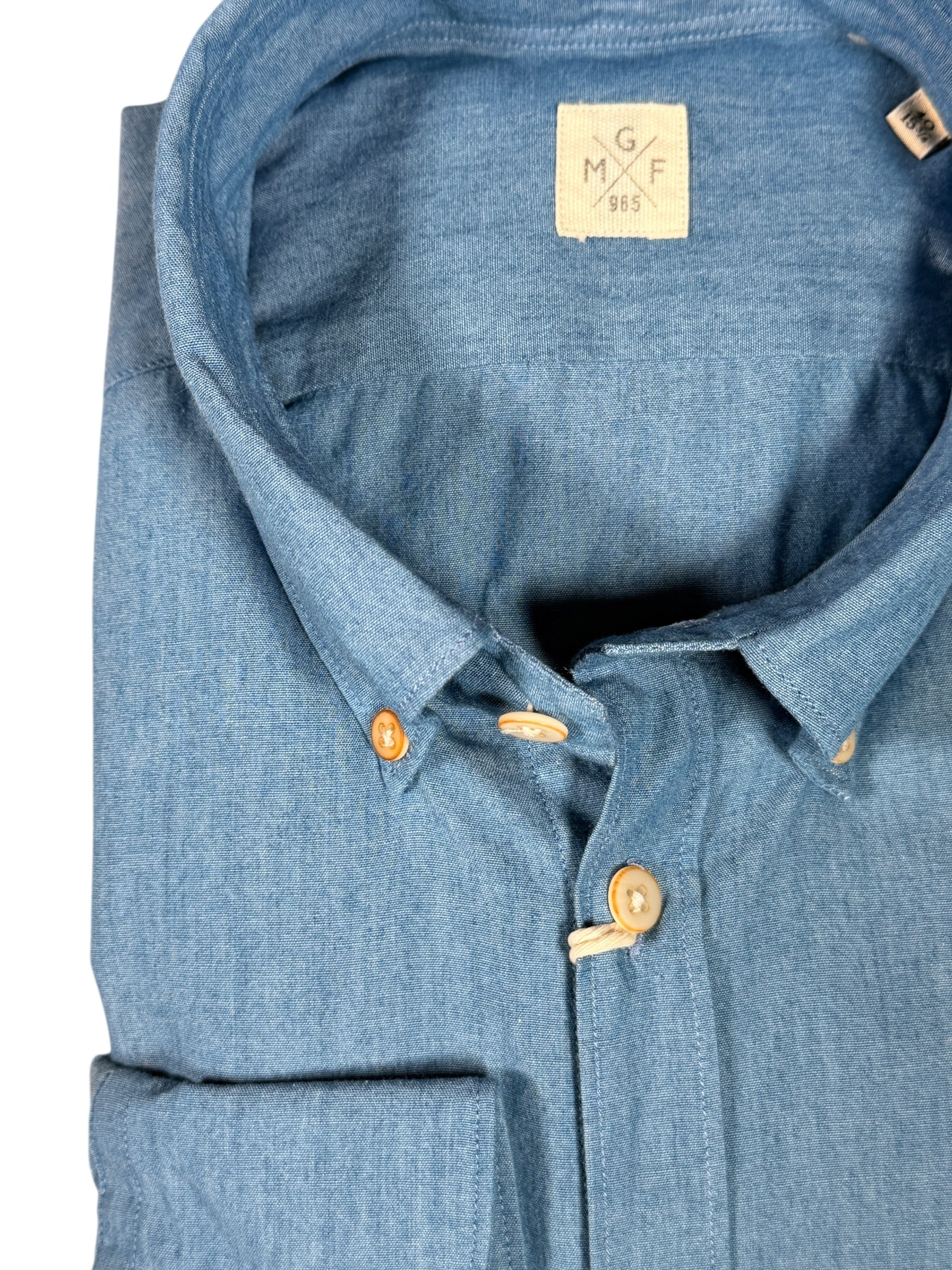 GMF 965 MEN'S DENIM SPORT SHIRT - MID BLUE WASH