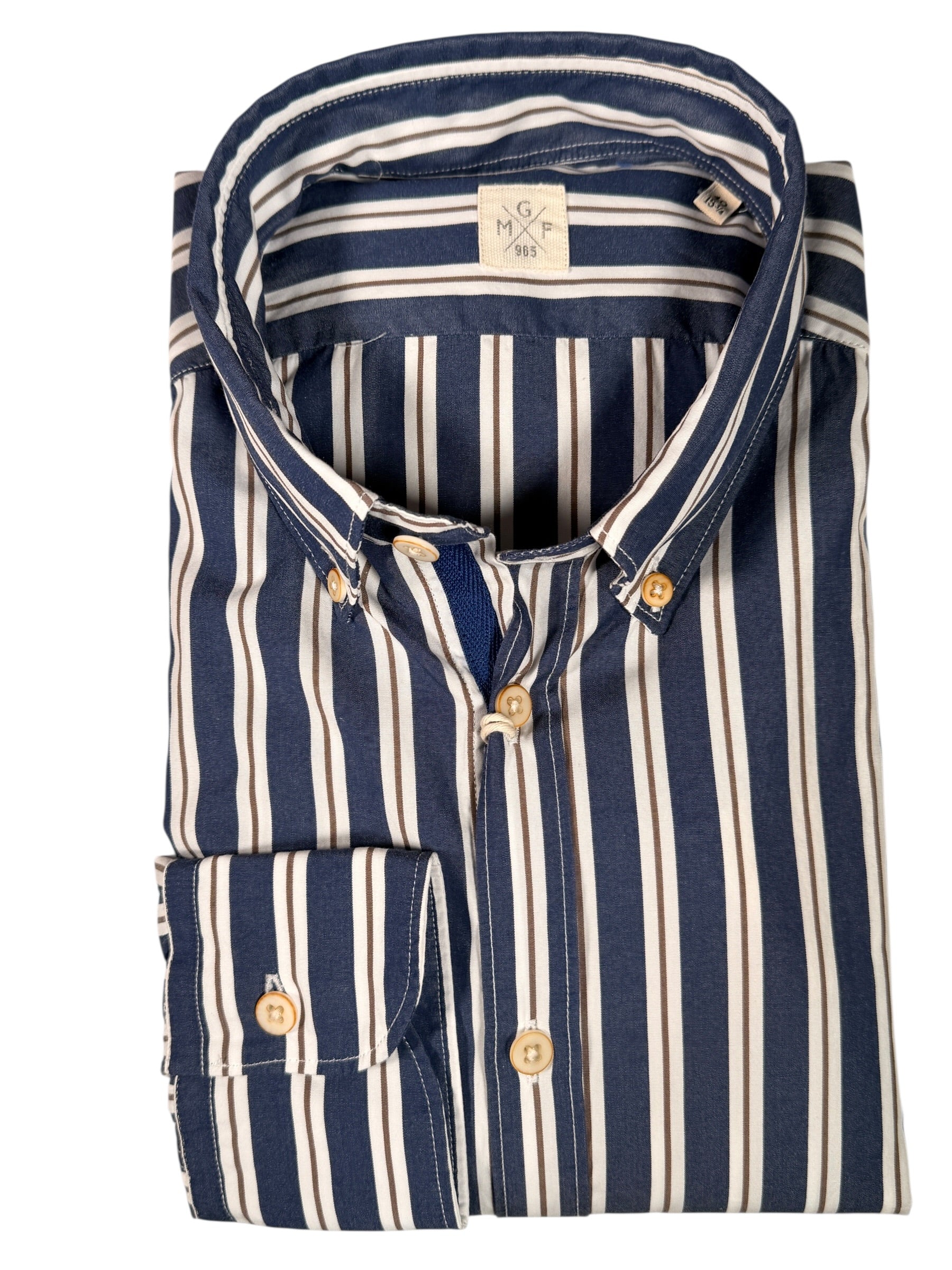 GMF 965 MEN'S COTTON SPORT SHIRT - NAVY/BROWN UNEVEN STRIPE