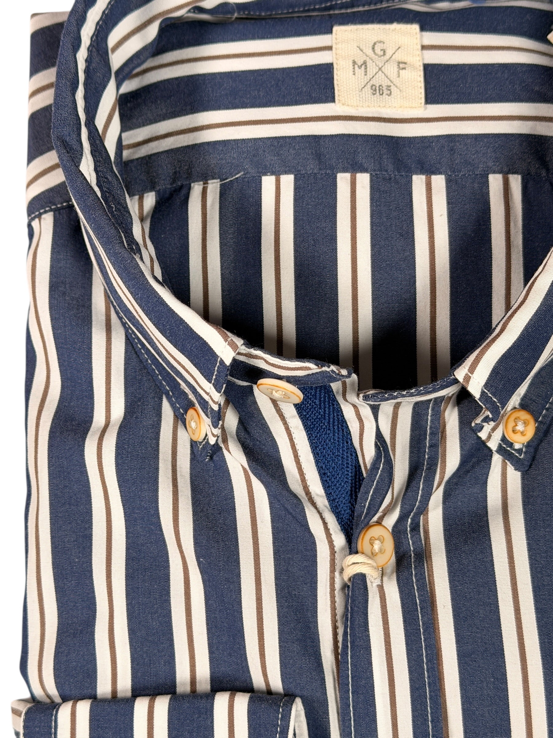 GMF 965 MEN'S COTTON SPORT SHIRT - NAVY/BROWN UNEVEN STRIPE